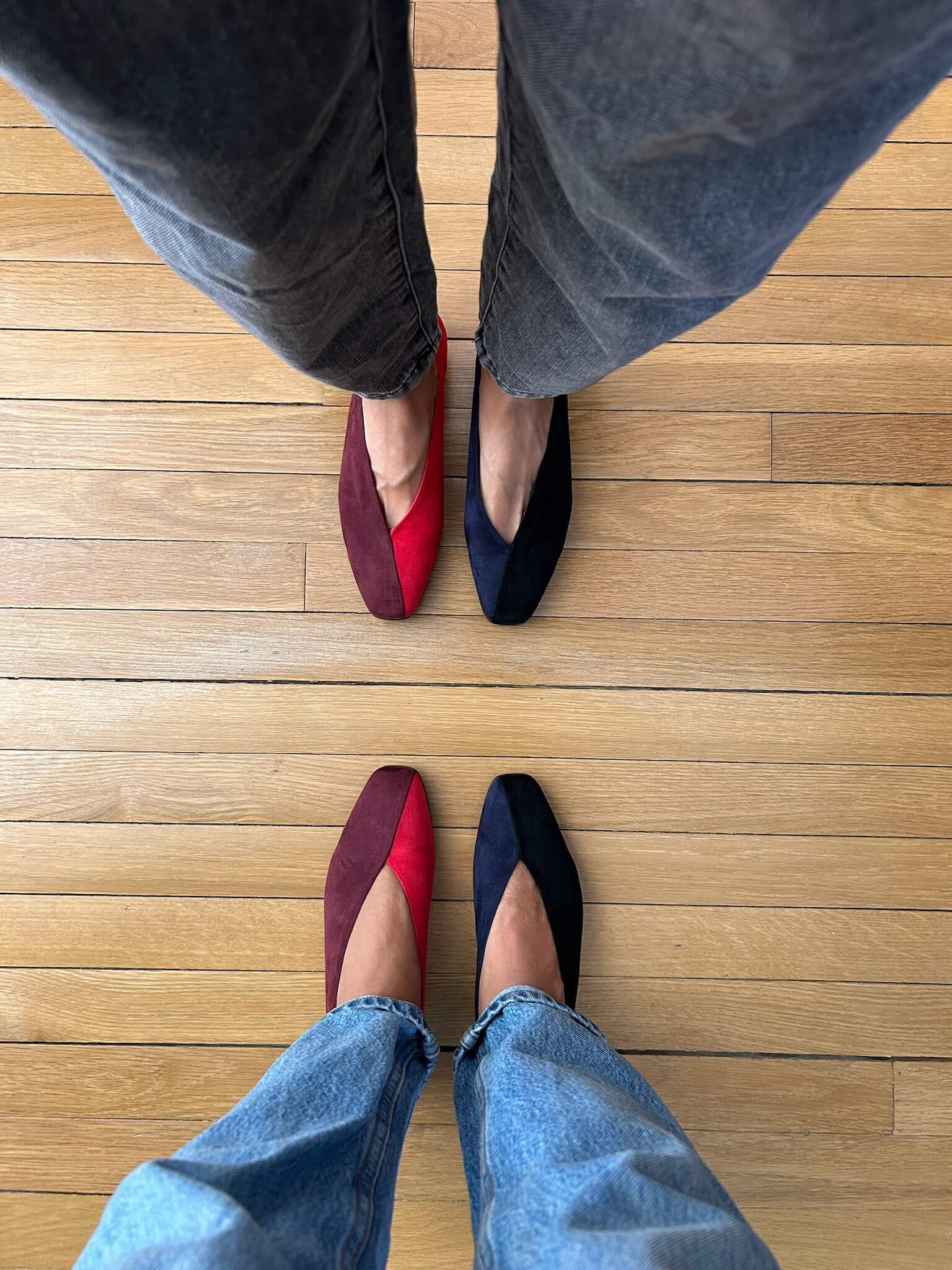 Ballerines bicolores rouge/bordeaux
