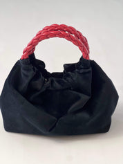 Momoc Bolso de mano Terciopelo negro Asa burdeos