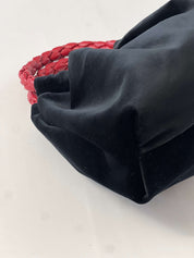 Momoc Bolso de mano Terciopelo negro Asa burdeos