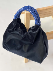 Momoc Bolso de mano Terciopelo negro Asa Cobalto
