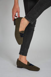 Mocassin en velours côtelé vert