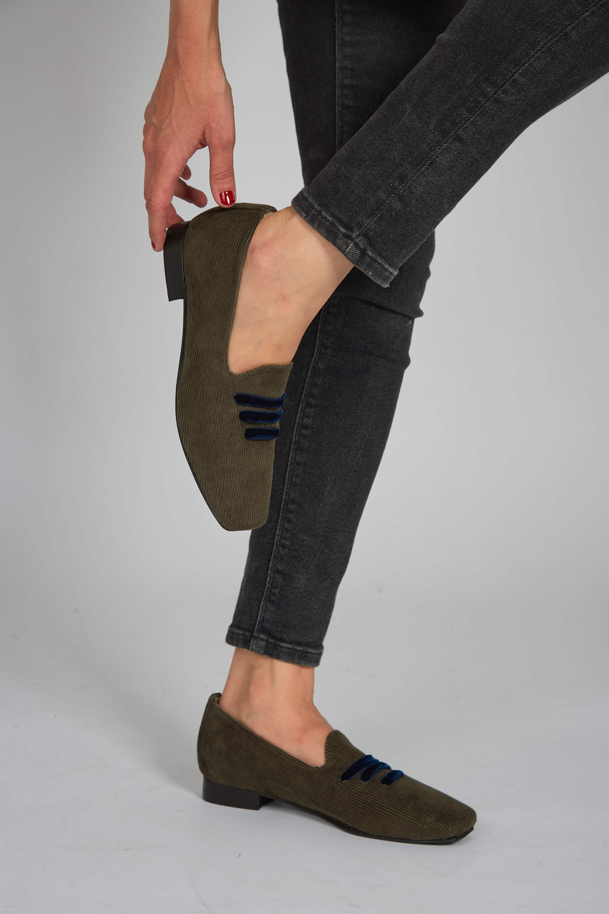 Mocassin en velours côtelé vert