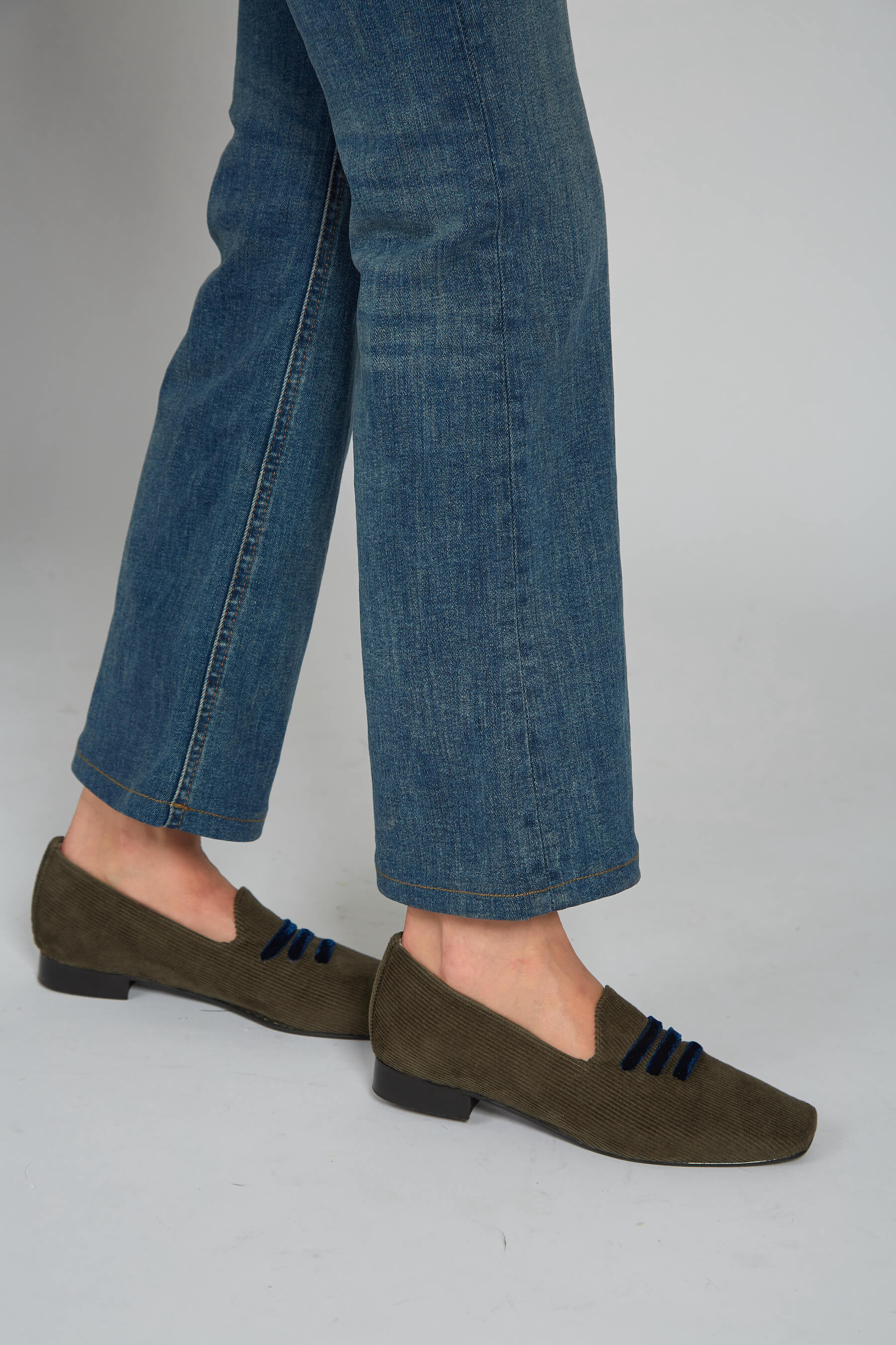 Mocassin en velours côtelé vert