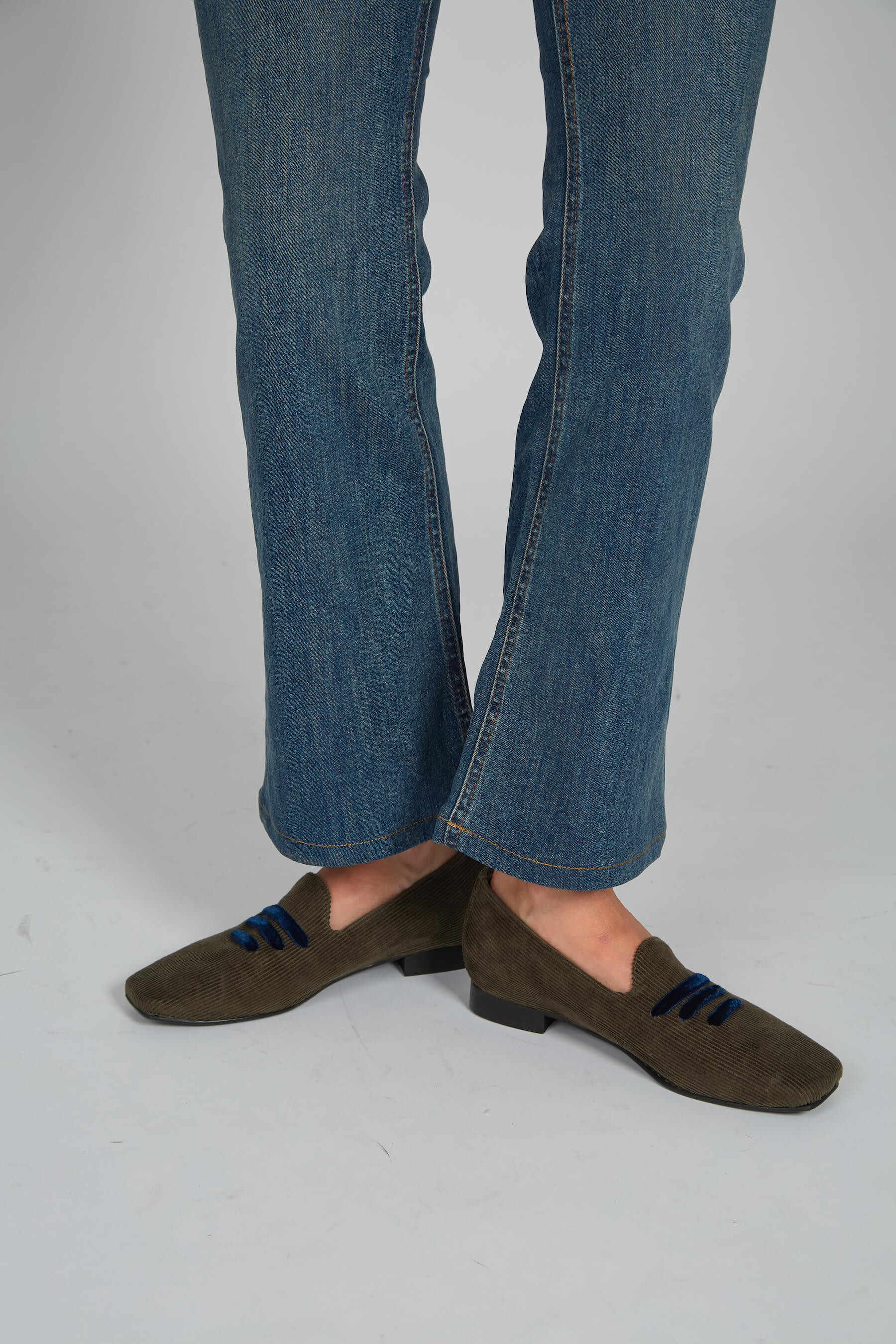 Mocassin en velours côtelé vert