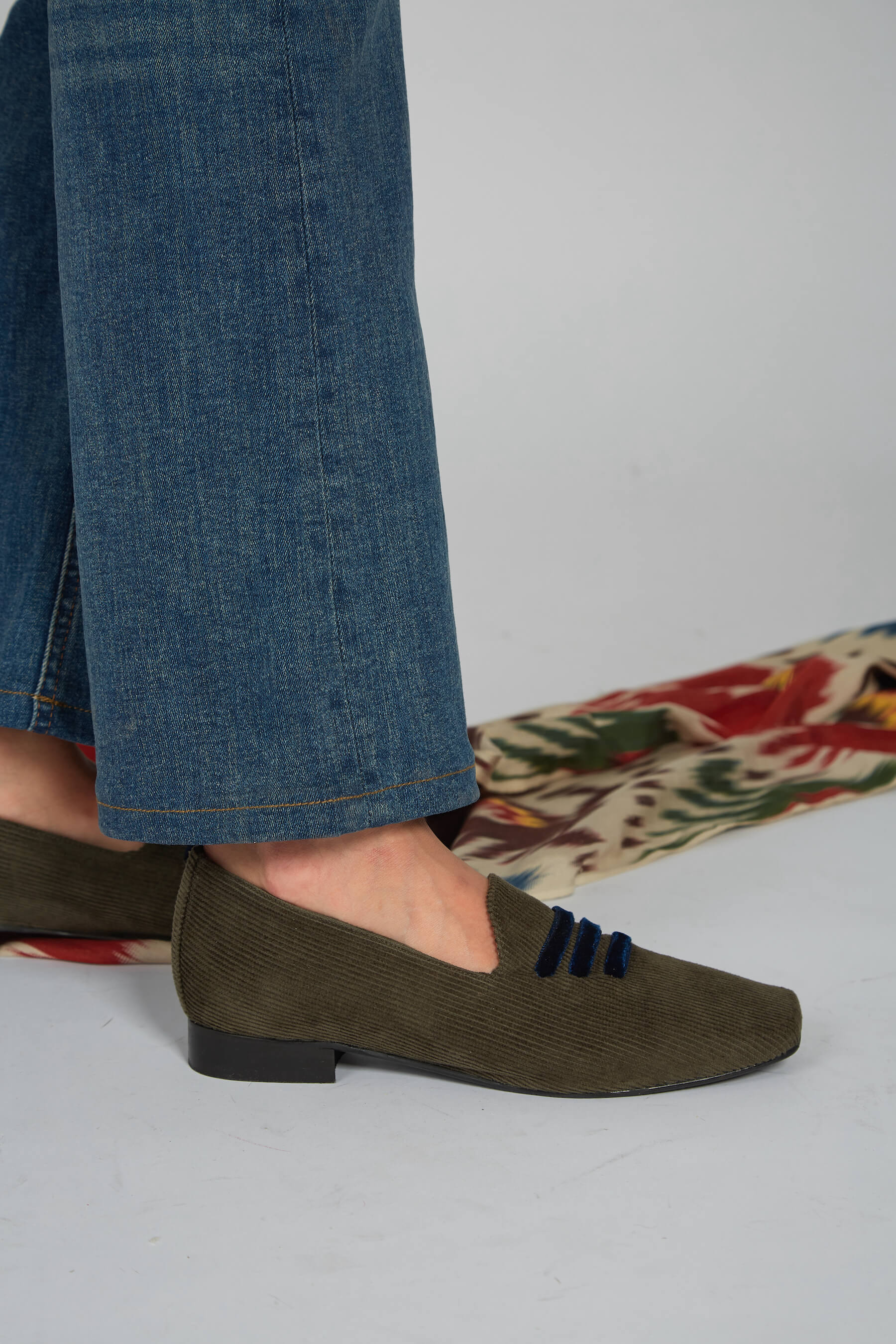 Mocassin en velours côtelé vert