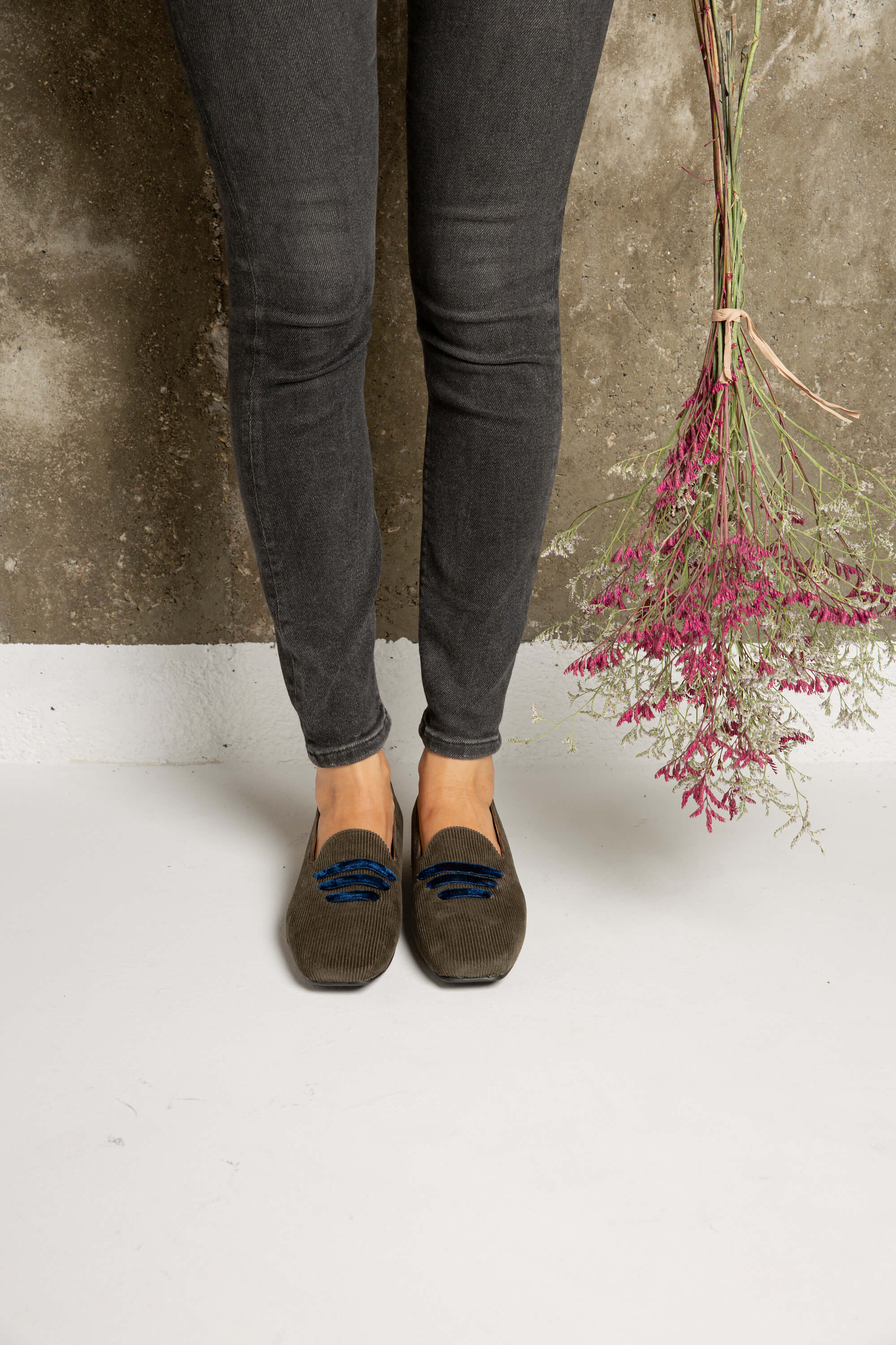 Mocassin en velours côtelé vert