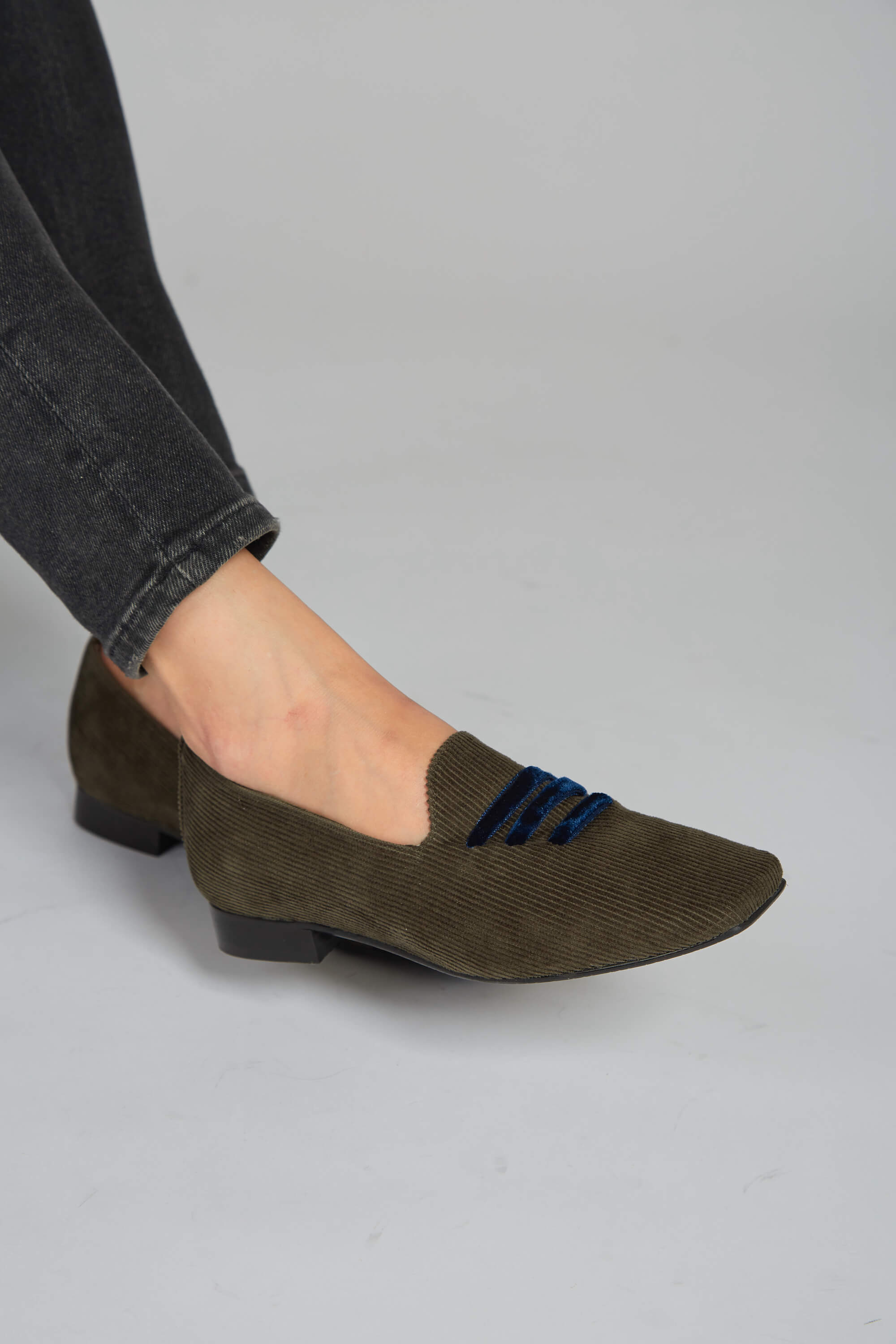 Mocassin en velours côtelé vert