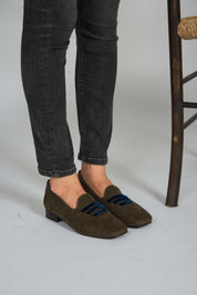 Mocassin en velours côtelé vert