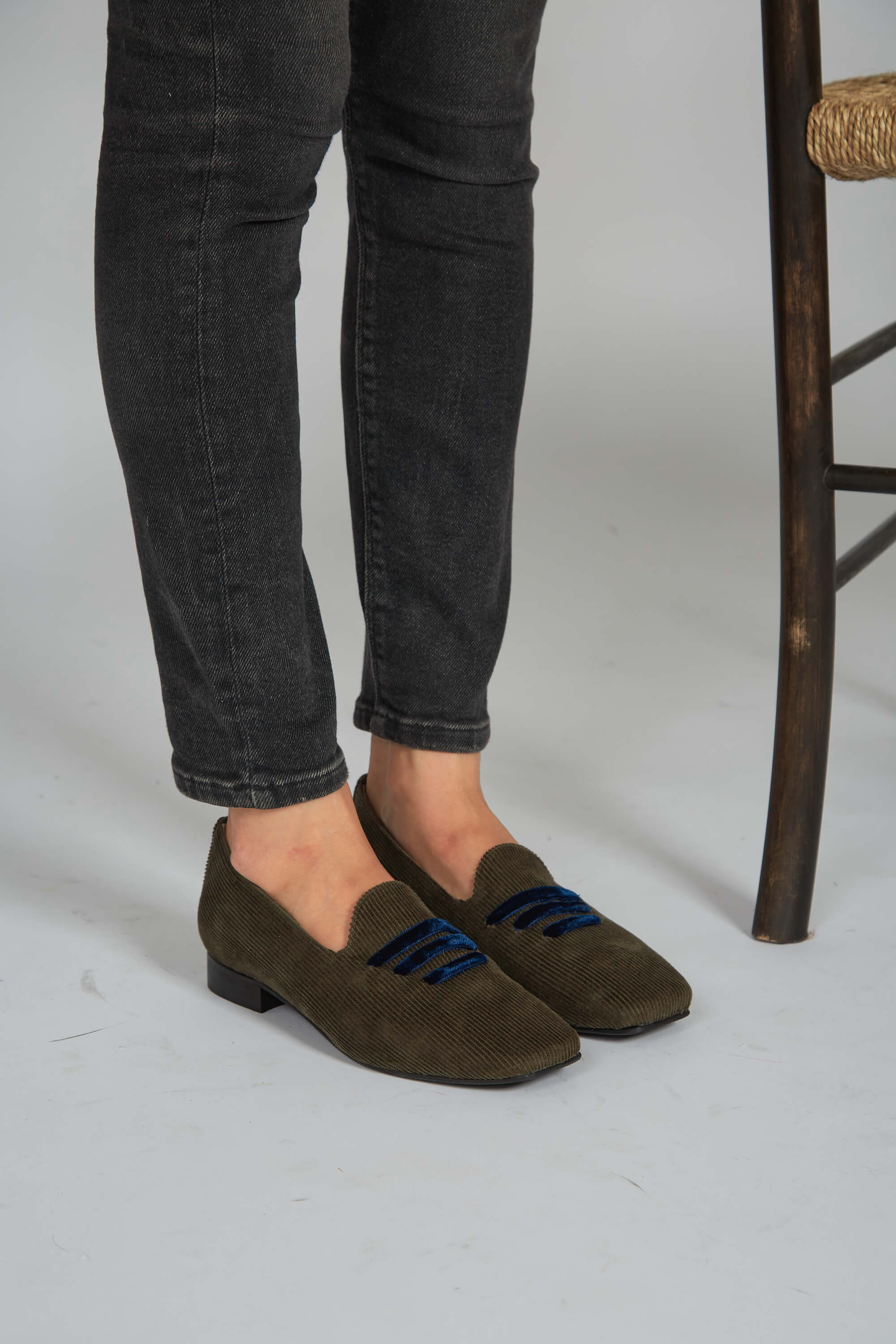 Mocassin en velours côtelé vert
