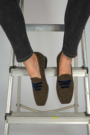Mocassin en velours côtelé vert