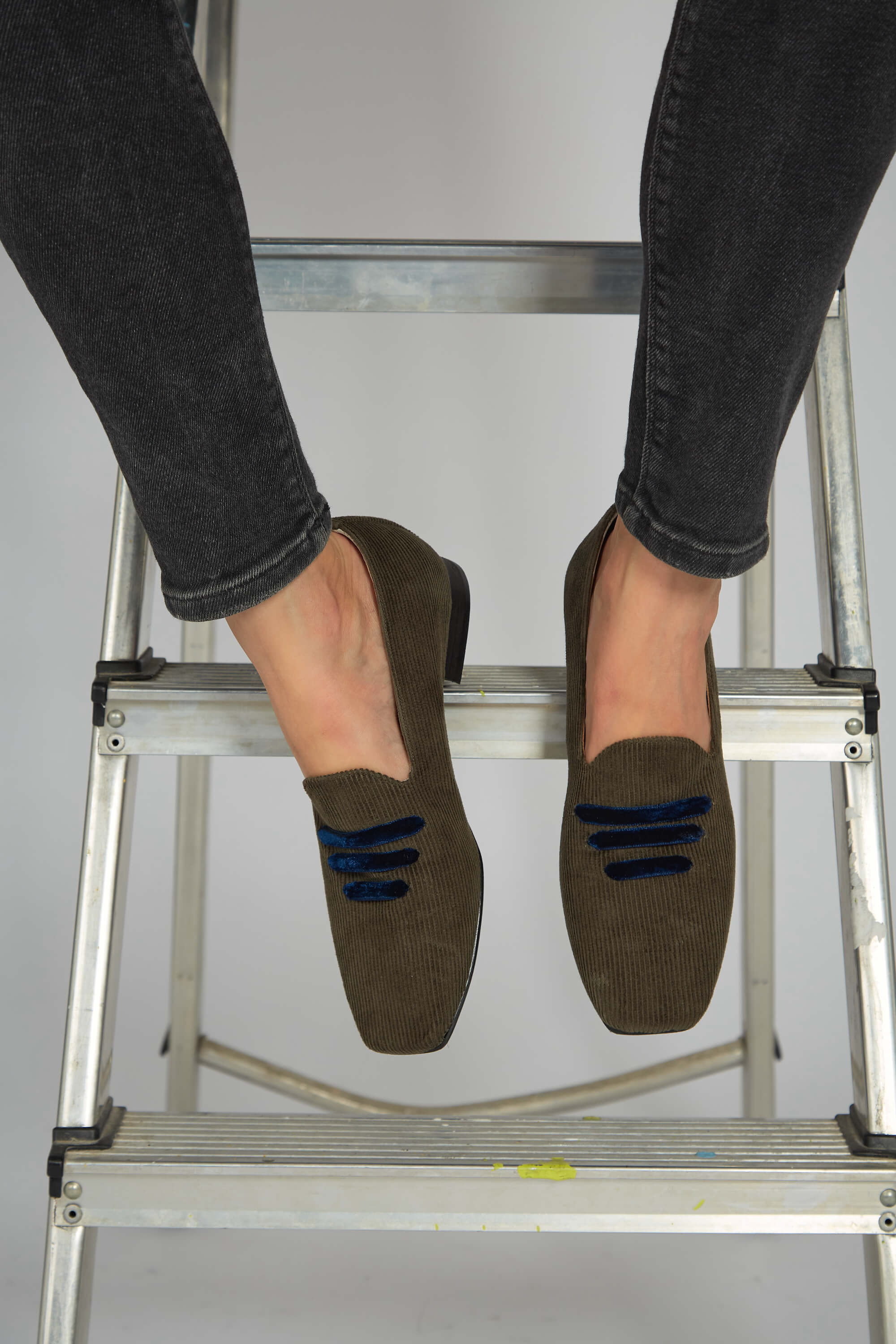Mocassin en velours côtelé vert