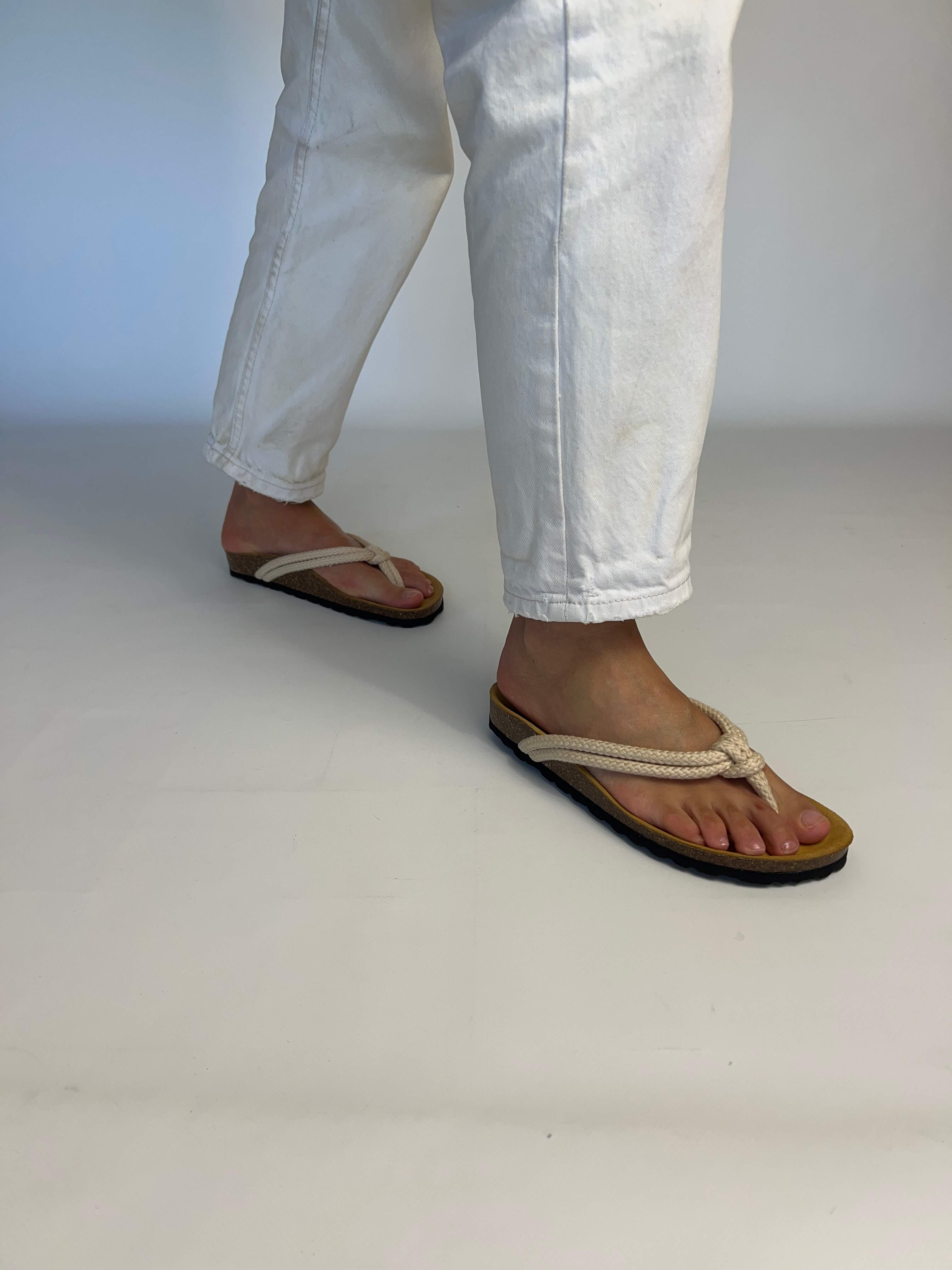 Momoc Javea natural cotton rope sandal pair side view cork platform black sole Spain | Momoc Shoes Spain