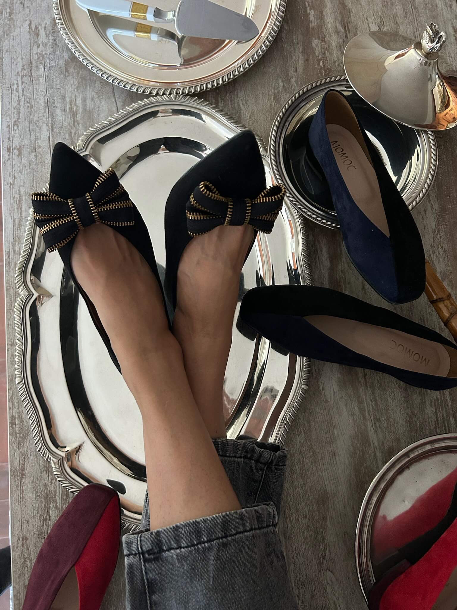 Black Ballerinas with Zipper Tie