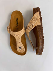 Momoc Altea natural raffia sandal pair side view cork latex sole zero waste Spain | Momoc Shoes