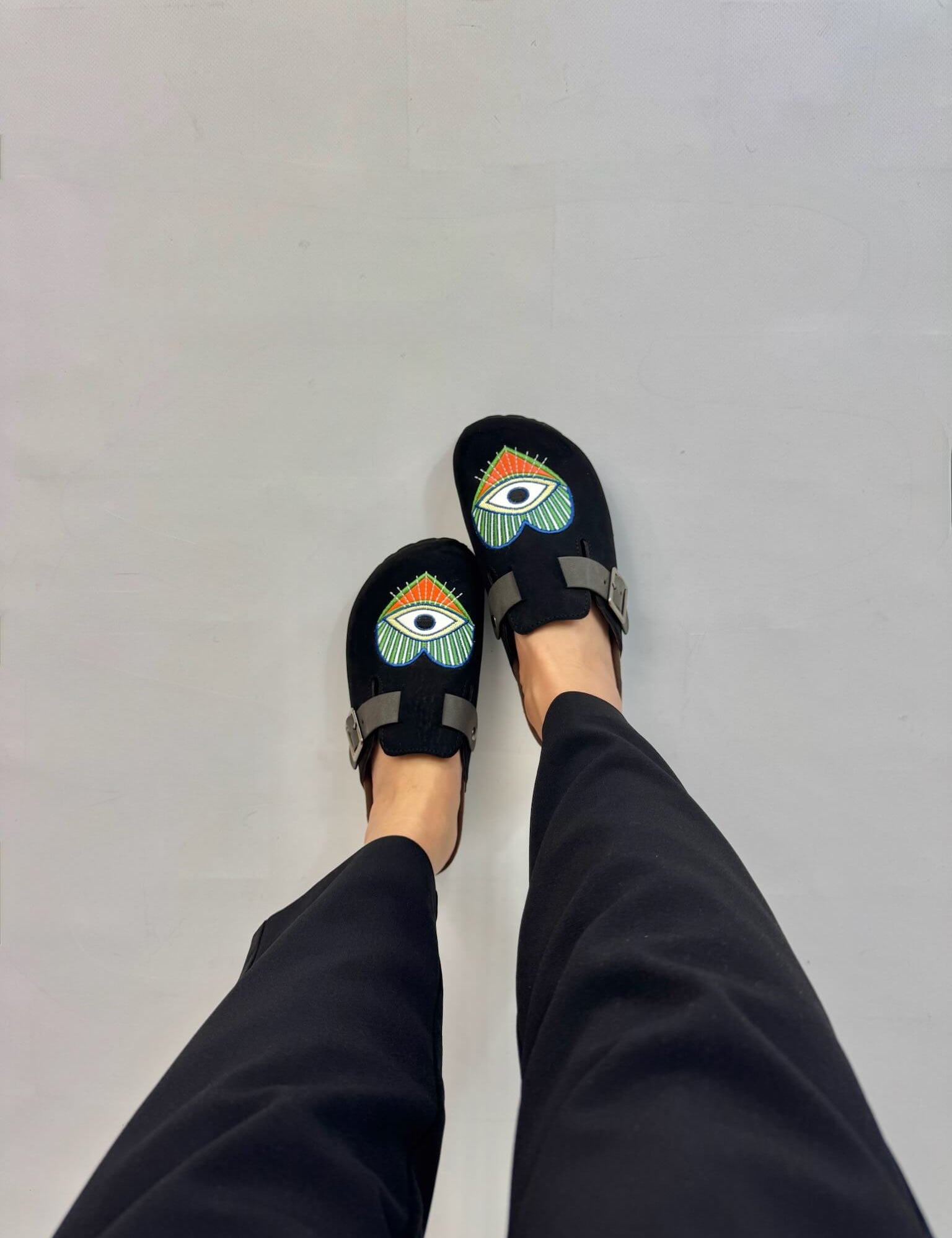 A Glance Clogs worn front view dark trousers | Momoc Shoes