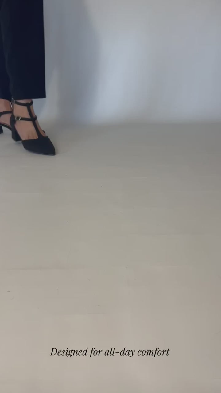 Momoc Bambu Negro black bamboo midi heel walking | Momoc Shoes Spain