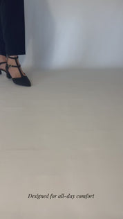 Momoc Bambu Negro black bamboo midi heel walking | Momoc Shoes Spain