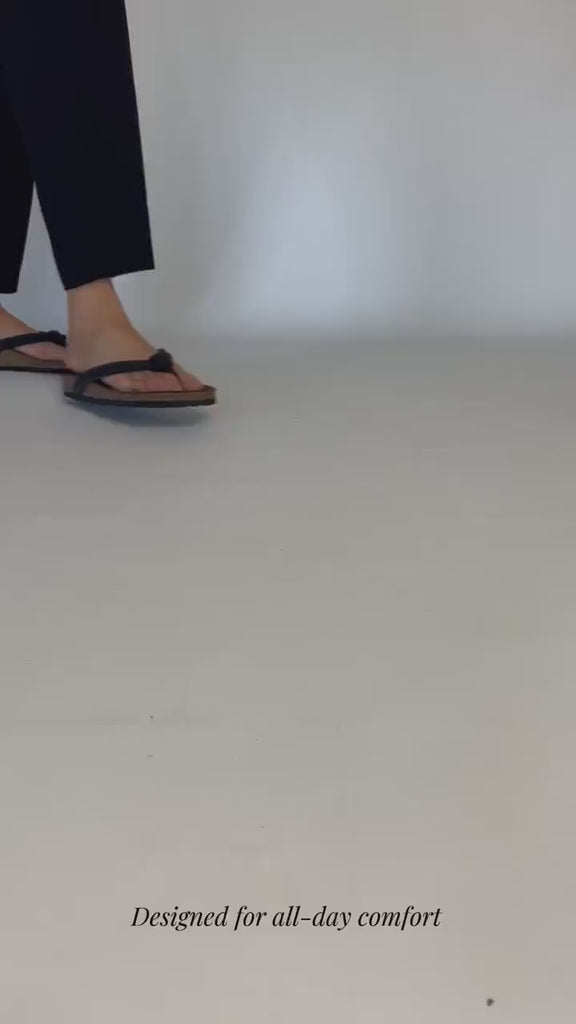 Momoc Javea black cotton rope thong sandal walking video cork platform handmade Spain | Momoc Shoes Spain