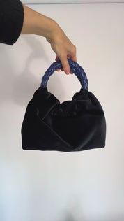 Momoc Bolso de mano Terciopelo negro Asa Cobalto