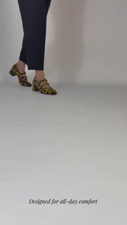 Momoc Bardot leopard video midi heels walking black trousers Mary Jane elegant Spain | Momoc Shoes Spain