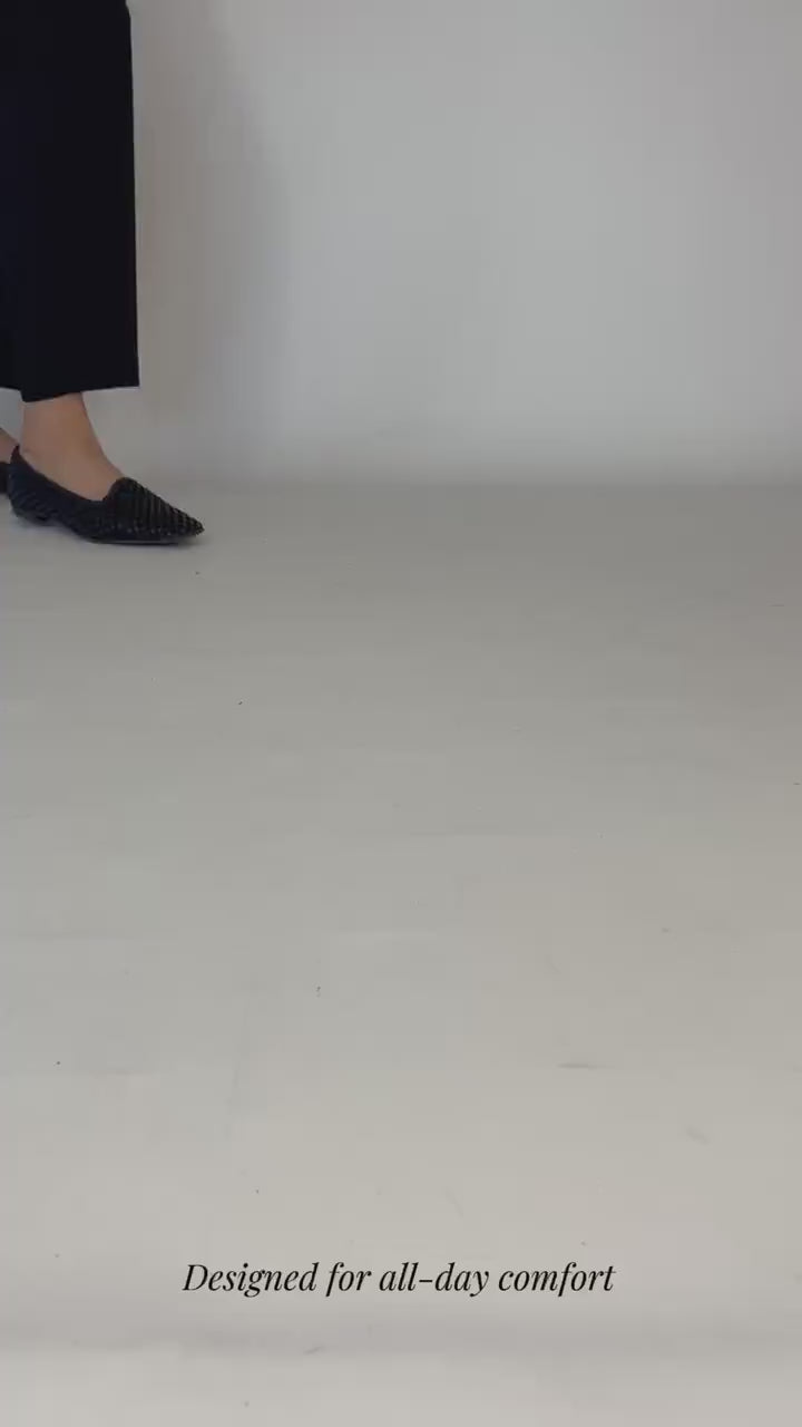 Black braided ballet flats walking video | Momoc Shoes