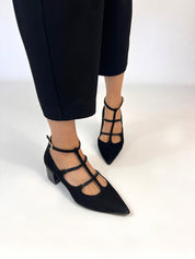 Wednesday Black Midi Heel side view | Momoc Shoes